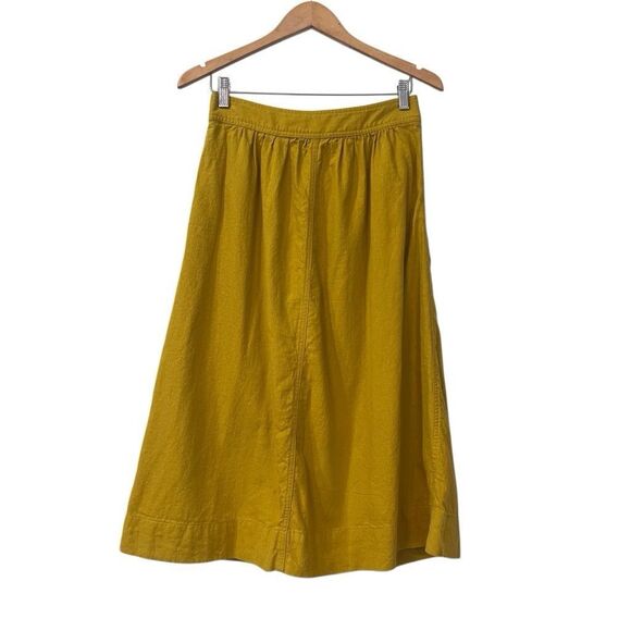 Madewell Womens Button Front Midi Skirt Size 4 Small Linen Blend Mustard Yellow - Picture 2 of 11